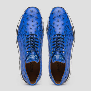 Marco Di Milano Scanno Men's Shoes Electric Blue Exotic Ostrich Casual Sneakers (MDM1046)-AmbrogioShoes