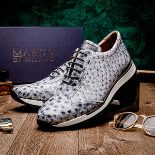 Marco Di Milano Scanno Men's Shoes Newspaper Exotic Ostrich Casual Sneakers (MDM1048)-AmbrogioShoes