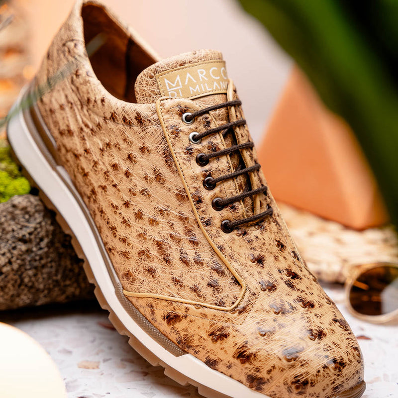 Marco Di Milano Scanno Men's Shoes Orix Cream Exotic Ostich Casual Sneakers (MDM1047)-AmbrogioShoes