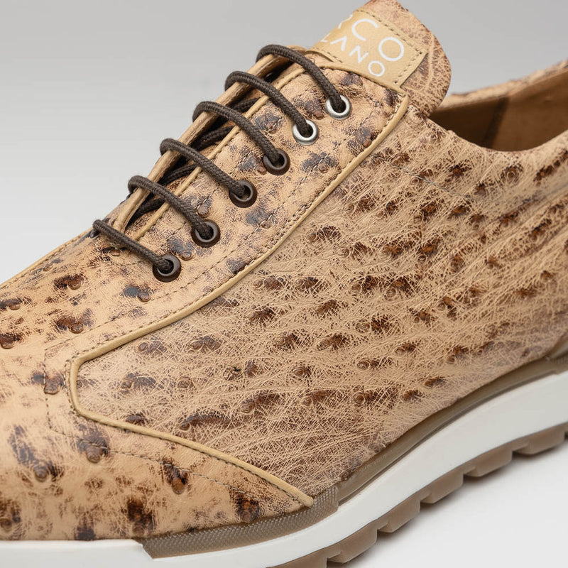 Marco Di Milano Scanno Men's Shoes Orix Cream Exotic Ostich Casual Sneakers (MDM1047)-AmbrogioShoes