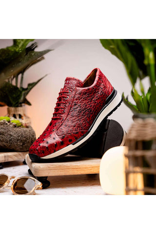 Marco Di Milano Scanno Red Exotic Ostich Casual Sneakers (MDM1052)-AmbrogioShoes