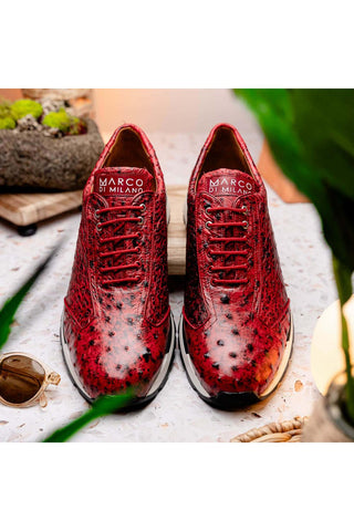 Marco Di Milano Scanno Red Exotic Ostich Casual Sneakers (MDM1052)-AmbrogioShoes