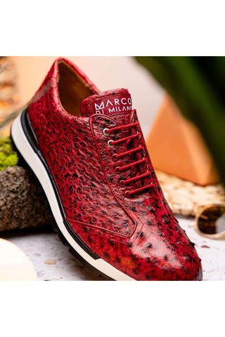 Marco Di Milano Scanno Red Exotic Ostich Casual Sneakers (MDM1052)-AmbrogioShoes