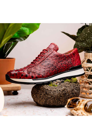 Marco Di Milano Scanno Red Exotic Ostich Casual Sneakers (MDM1052)-AmbrogioShoes