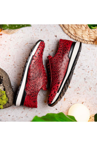 Marco Di Milano Scanno Red Exotic Ostich Casual Sneakers (MDM1052)-AmbrogioShoes