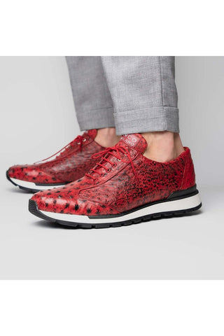 Marco Di Milano Scanno Red Exotic Ostich Casual Sneakers (MDM1052)-AmbrogioShoes