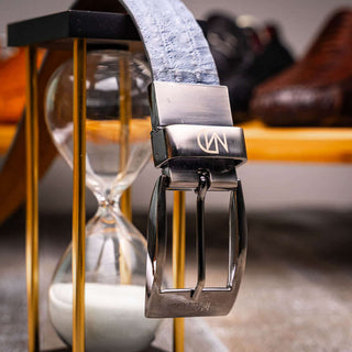 Marco Di Milano Silvio Men's Gray Genuine Crocodile Belts (MDMB1053)-AmbrogioShoes