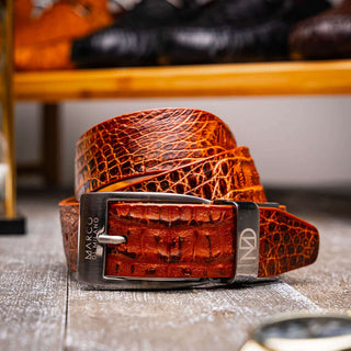 Marco Di Milano Silvio Men's Rustic Cognac Genuine Crocodile Belts (MDMB1053)-AmbrogioShoes
