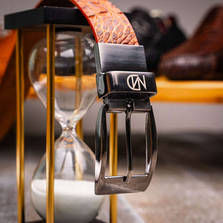 Marco Di Milano Silvio Men's Rustic Cognac Genuine Crocodile Belts (MDMB1053)-AmbrogioShoes