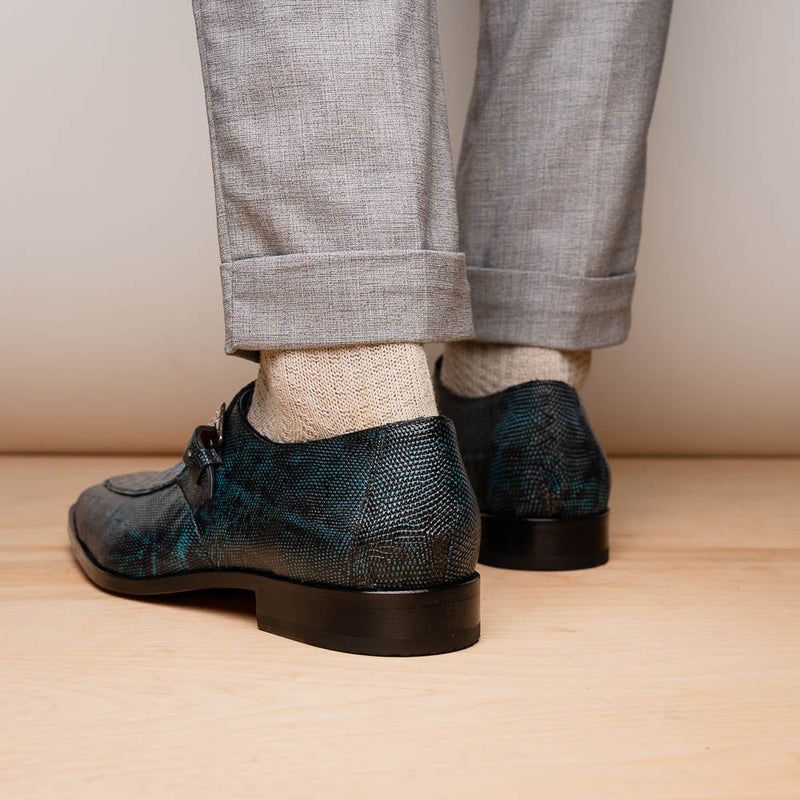 Marco Di Milano Toluca Blue / Black Jean Monk Strap Lizard & Crocodile Shoes (MDM1131)-AmbrogioShoes