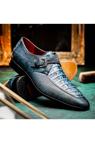 Marco Di Milano Toluca Blue Exotic Lizard / Crocodile Single Monk-Strap (MDM1127)-AmbrogioShoes