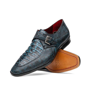 Marco Di Milano Toluca Blue Exotic Lizard / Crocodile Single Monk-Strap (MDM1127)-AmbrogioShoes