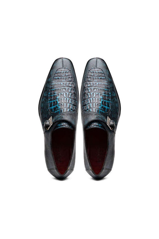 Marco Di Milano Toluca Blue Exotic Lizard / Crocodile Single Monk-Strap (MDM1127)-AmbrogioShoes