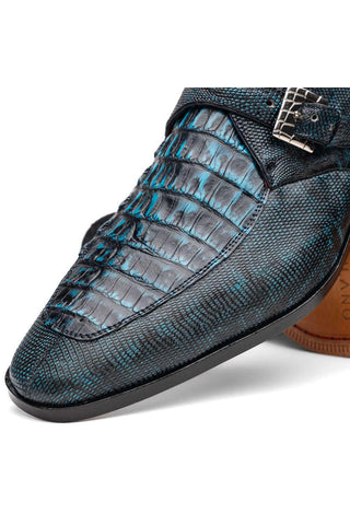 Marco Di Milano Toluca Blue Exotic Lizard / Crocodile Single Monk-Strap (MDM1127)-AmbrogioShoes