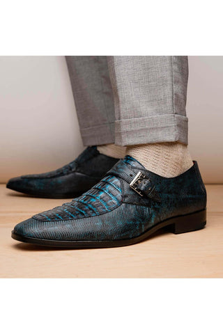 Marco Di Milano Toluca Blue Exotic Lizard / Crocodile Single Monk-Strap (MDM1127)-AmbrogioShoes