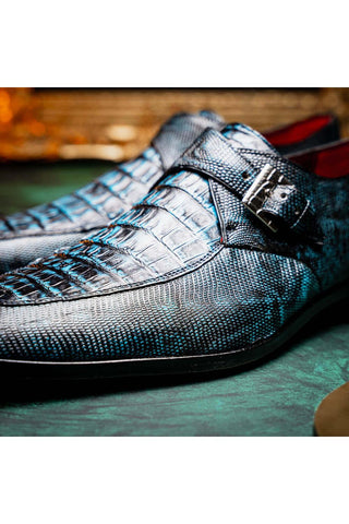 Marco Di Milano Toluca Blue Exotic Lizard / Crocodile Single Monk-Strap (MDM1127)-AmbrogioShoes