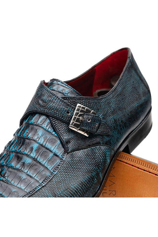 Marco Di Milano Toluca Blue Exotic Lizard / Crocodile Single Monk-Strap (MDM1127)-AmbrogioShoes