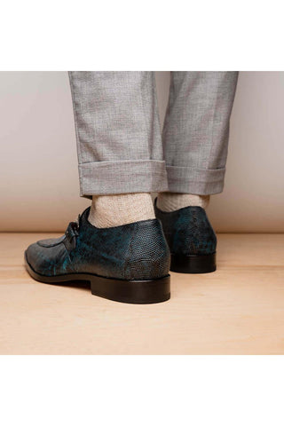Marco Di Milano Toluca Blue Exotic Lizard / Crocodile Single Monk-Strap (MDM1127)-AmbrogioShoes