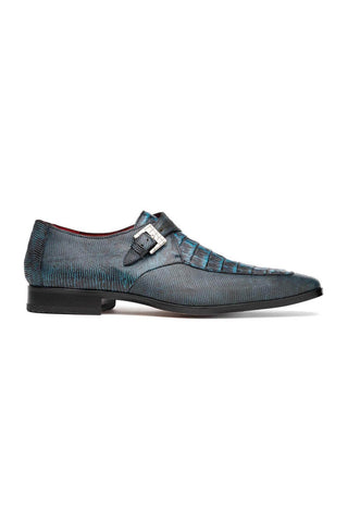 Marco Di Milano Toluca Blue Exotic Lizard / Crocodile Single Monk-Strap (MDM1127)-AmbrogioShoes
