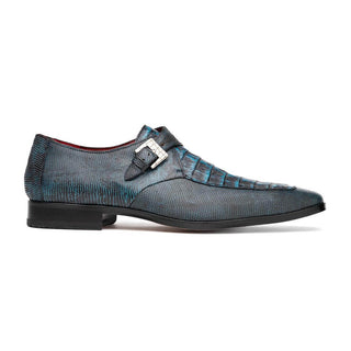 Marco Di Milano Toluca Blue Exotic Lizard / Crocodile Single Monk-Strap (MDM1127)-AmbrogioShoes