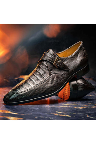 Marco Di Milano Toluca Brown Exotic Lizard / Crocodile Single Monk-Strap (MDM1127)-AmbrogioShoes