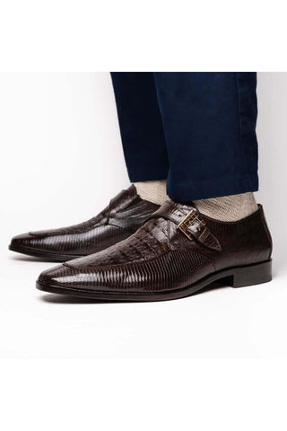 Marco Di Milano Toluca Brown Exotic Lizard / Crocodile Single Monk-Strap (MDM1127)-AmbrogioShoes