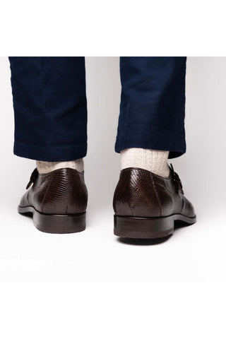 Marco Di Milano Toluca Brown Exotic Lizard / Crocodile Single Monk-Strap (MDM1127)-AmbrogioShoes