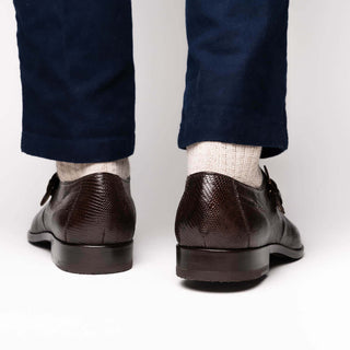 Marco Di Milano Toluca Men's Shoes Brown Exotic Lizard / Crocodile Single Monk-Strap (MDM1127)-AmbrogioShoes