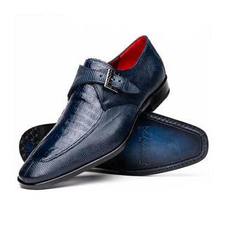 Marco Di Milano Toluca Men's Shoes Navy Exotic Lizard / Crocodile Single Monk-Strap (MDM1127)-AmbrogioShoes