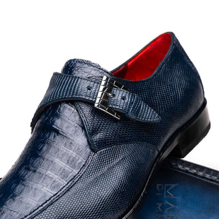 Marco Di Milano Toluca Men's Shoes Navy Exotic Lizard / Crocodile Single Monk-Strap (MDM1127)-AmbrogioShoes