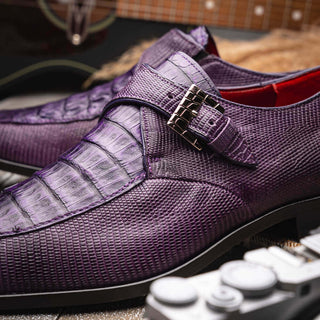 Marco Di Milano Toluca Men's Shoes Purple Exotic Lizard / Crocodile Single Monk-Strap (MDM1127)-AmbrogioShoes