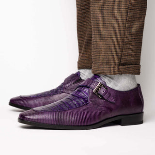 Marco Di Milano Toluca Men's Shoes Purple Exotic Lizard / Crocodile Single Monk-Strap (MDM1127)-AmbrogioShoes