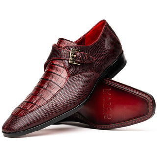 Marco Di Milano Toluca Men's Shoes Wine Exotic Lizard / Crocodile Single Monk-Strap (MDM1127)-AmbrogioShoes