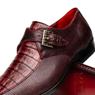 Marco Di Milano Toluca Men's Shoes Wine Exotic Lizard / Crocodile Single Monk-Strap (MDM1127)-AmbrogioShoes