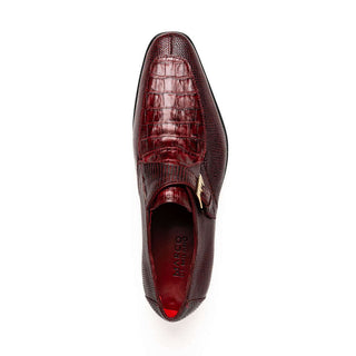 Marco Di Milano Toluca Men's Shoes Wine Exotic Lizard / Crocodile Single Monk-Strap (MDM1127)-AmbrogioShoes