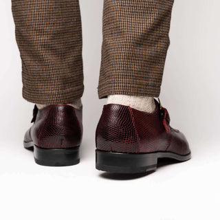 Marco Di Milano Toluca Men's Shoes Wine Exotic Lizard / Crocodile Single Monk-Strap (MDM1127)-AmbrogioShoes