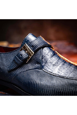 Marco Di Milano Toluca Navy Exotic Lizard / Crocodile Single Monk-Strap (MDM1127)-AmbrogioShoes