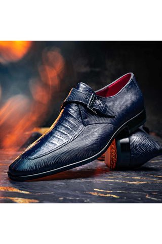 Marco Di Milano Toluca Navy Exotic Lizard / Crocodile Single Monk-Strap (MDM1127)-AmbrogioShoes