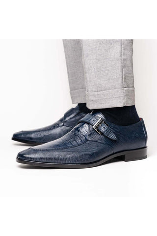 Marco Di Milano Toluca Navy Exotic Lizard / Crocodile Single Monk-Strap (MDM1127)-AmbrogioShoes