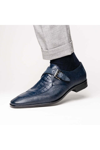 Marco Di Milano Toluca Navy Exotic Lizard / Crocodile Single Monk-Strap (MDM1127)-AmbrogioShoes