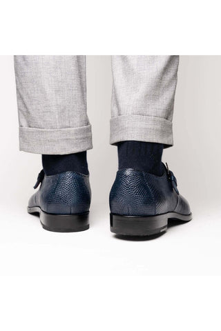 Marco Di Milano Toluca Navy Exotic Lizard / Crocodile Single Monk-Strap (MDM1127)-AmbrogioShoes