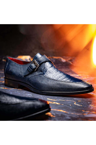 Marco Di Milano Toluca Navy Exotic Lizard / Crocodile Single Monk-Strap (MDM1127)-AmbrogioShoes