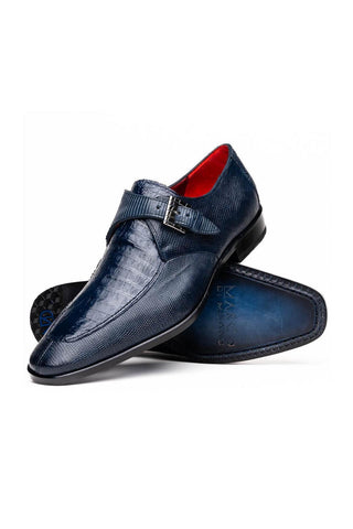 Marco Di Milano Toluca Navy Exotic Lizard / Crocodile Single Monk-Strap (MDM1127)-AmbrogioShoes