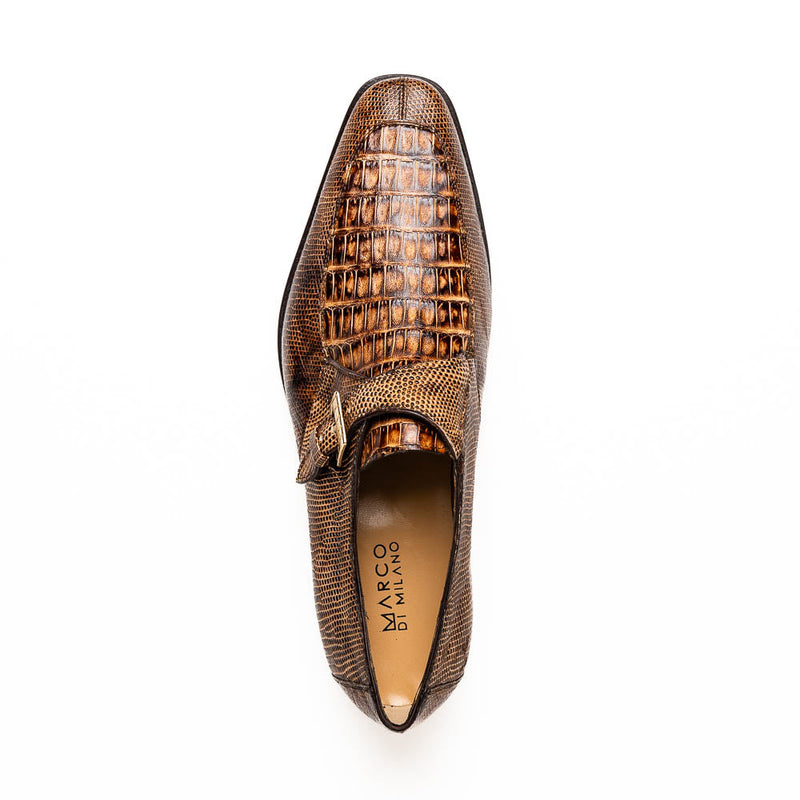 Marco Di Milano Toluca Rustic / Camel Monk Strap Lizard & Crocodile Shoes (MDM1127)-AmbrogioShoes