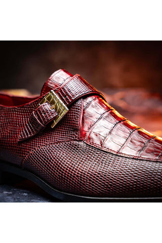 Marco Di Milano Toluca Wine Exotic Lizard / Crocodile Single Monk-Strap (MDM1127)-AmbrogioShoes