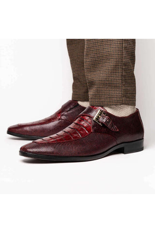 Marco Di Milano Toluca Wine Exotic Lizard / Crocodile Single Monk-Strap (MDM1127)-AmbrogioShoes
