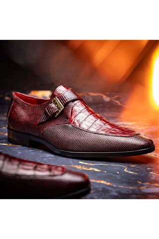 Marco Di Milano Toluca Wine Exotic Lizard / Crocodile Single Monk-Strap (MDM1127)-AmbrogioShoes