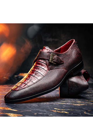 Marco Di Milano Toluca Wine Exotic Lizard / Crocodile Single Monk-Strap (MDM1127)-AmbrogioShoes