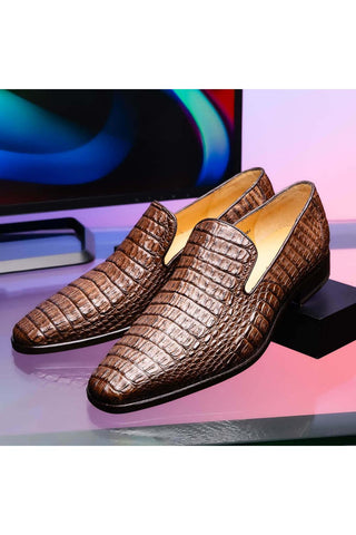 Marco Di Milano Trento Brown Genuine Caiman Crocodile Slip-On Loafers (MDM1115)-AmbrogioShoes