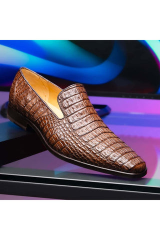 Marco Di Milano Trento Brown Genuine Caiman Crocodile Slip-On Loafers (MDM1115)-AmbrogioShoes